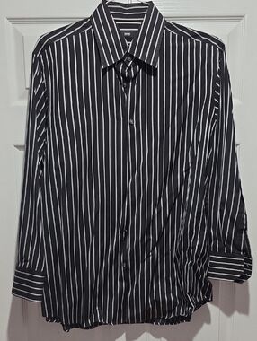 BOSS Black and White Stripe Men's Dress Shirt